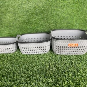 Set of 3 Multi-Purpose Plastic Storage Baskets – JOYFUL Brand, Stackable & Durable, Grey with Handles