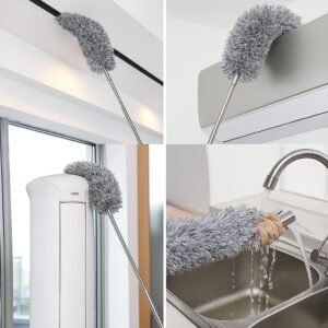 Microfiber Feather Duster Bendable & Extendable Fan Cleaning Duster with 100 inches Expandable Pole Handle Washable Duster for High Ceiling Fans, Window Blinds, Furniture