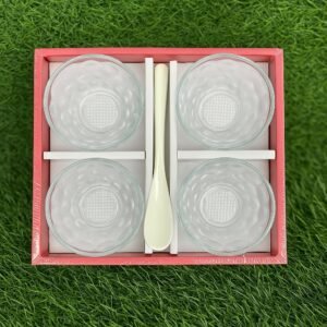 Premium Glass Dessert Bowl Set with Spoon – 5 Pcs (4 Bowls + 1 Spoon) | Ideal for Ice Cream, Sweets & Snacks