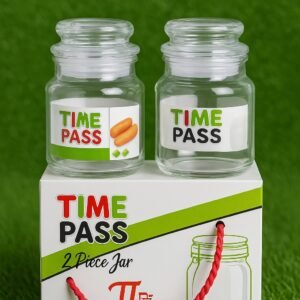 Time Pass Glass Jar Set – 2 Pieces | Airtight Containers for Snacks, Namkeen, Sweets & More