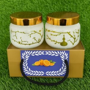 🌟 Elegant White & Gold Glass Storage Jars – Set of 2 🌟