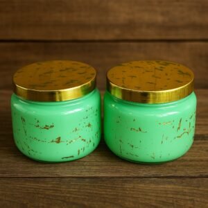 Sale! 🌟 Elegant Green & Gold Glass Storage Jars – Set of 2 🌟