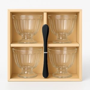 🍨 Premium Glass Dessert Bowl Set – 4 Pieces with Spoon